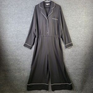1901 Nordstrom Jumpsuit Womens Size XXL 2XL Black Collared Long Sleeve Wide Leg